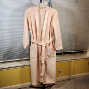 Vintage Victoria Secret $120 Small Gold Label Pale Pink Satin Trim Terry Robe